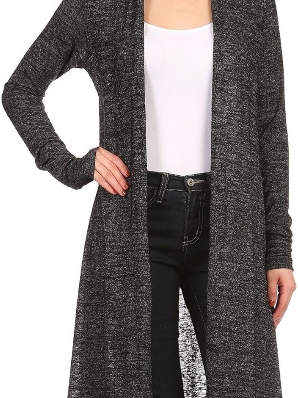 Free People Long Open-Front Cardigan - Charcoal Heather
